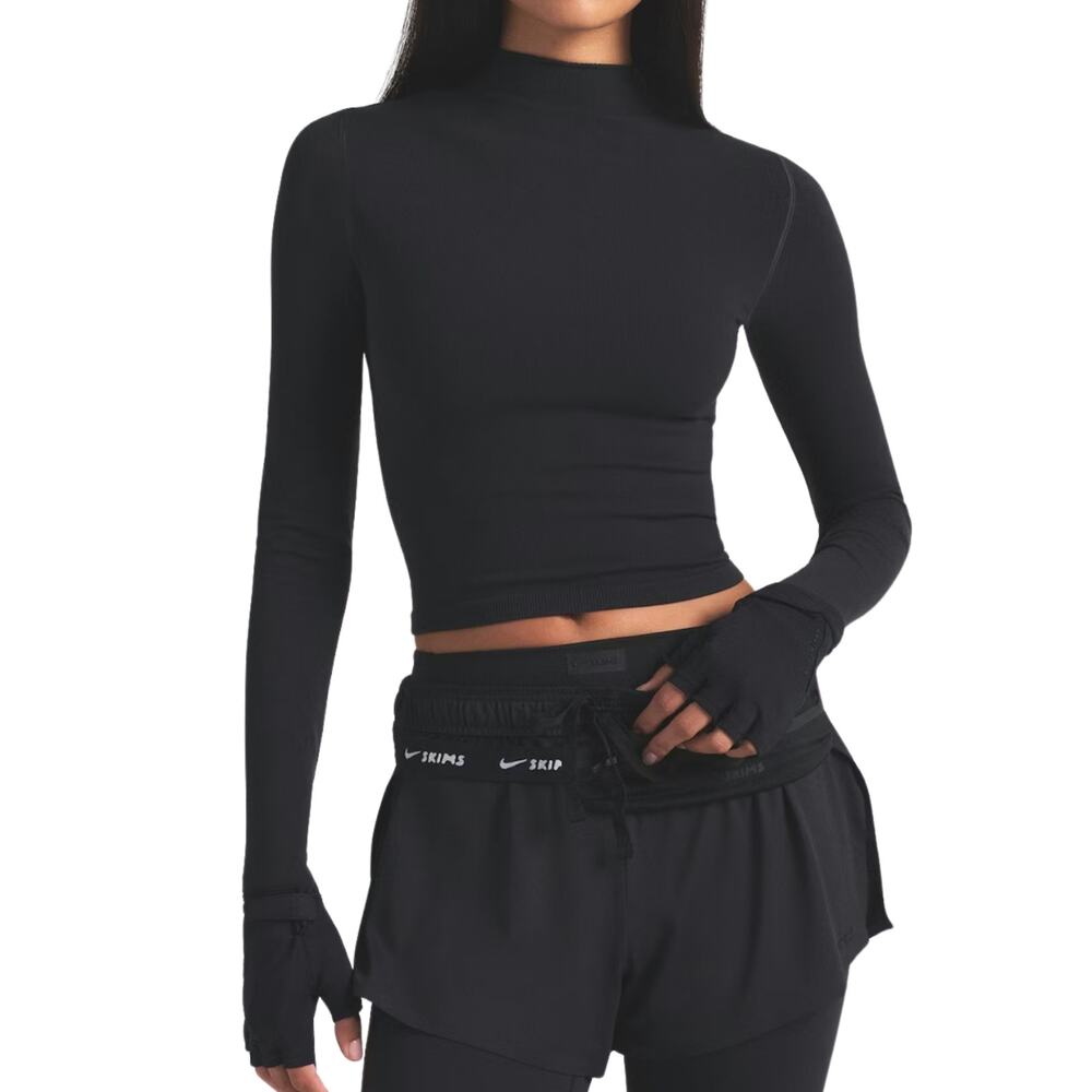 NikeSKIMS Vintage Seamless Mock Neck Crop Top Soot | Size Small | NWT